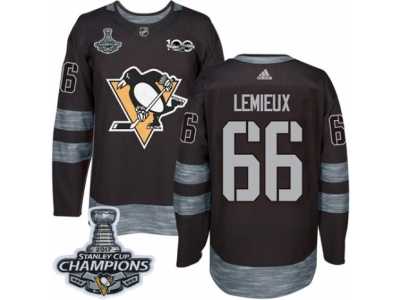 Men's Adidas Pittsburgh Penguins #66 Mario Lemieux Premier Black 1917-2017 100th Anniversary 2017 Stanley Cup Champions NHL Jersey