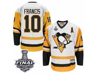 Men's CCM Pittsburgh Penguins #10 Ron Francis Authentic White Throwback 2017 Stanley Cup Final NHL Jersey