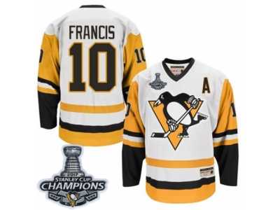 Men's CCM Pittsburgh Penguins #10 Ron Francis Premier White Throwback 2017 Stanley Cup Champions NHL Jersey
