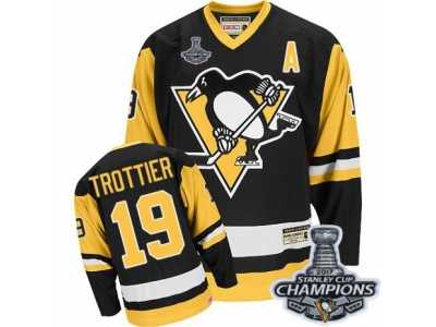 Men's CCM Pittsburgh Penguins #19 Bryan Trottier Authentic Black Throwback 2017 Stanley Cup Champions NHL Jersey