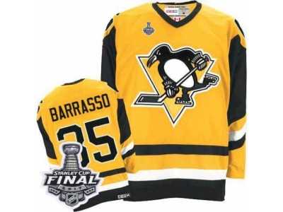 Men's CCM Pittsburgh Penguins #35 Tom Barrasso Authentic Yellow Throwback 2017 Stanley Cup Final NHL Jersey