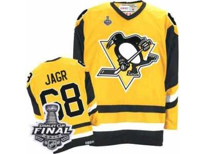 Men's CCM Pittsburgh Penguins #68 Jaromir Jagr Authentic Yellow Throwback 2017 Stanley Cup Final NHL Jersey