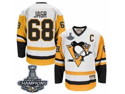 Men's CCM Pittsburgh Penguins #68 Jaromir Jagr Premier White Throwback 2017 Stanley Cup Champions NHL Jersey