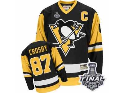 Men's CCM Pittsburgh Penguins #87 Sidney Crosby Authentic Black Throwback 2017 Stanley Cup Final NHL Jersey