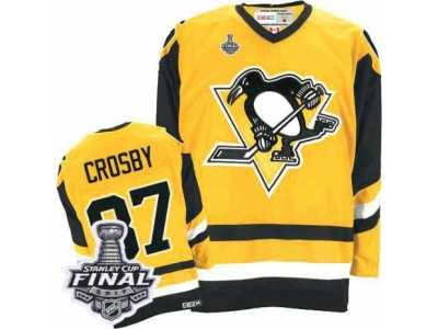 Men's CCM Pittsburgh Penguins #87 Sidney Crosby Authentic Yellow Throwback 2017 Stanley Cup Final NHL Jersey