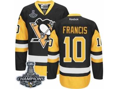 Men's Reebok Pittsburgh Penguins #10 Ron Francis Premier Black Gold Third 2017 Stanley Cup Champions NHL Jersey