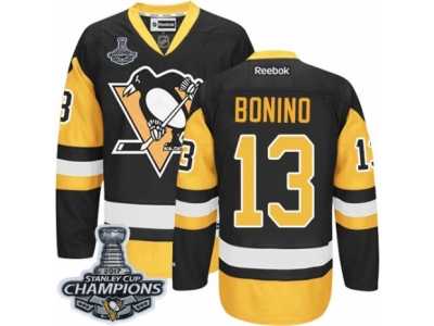 Men's Reebok Pittsburgh Penguins #13 Nick Bonino Authentic Black Gold Third 2017 Stanley Cup Champions NHL Jersey