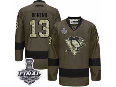 Men\'s Reebok Pittsburgh Penguins #13 Nick Bonino Authentic Green Salute to Service 2017 Stanley Cup Final NHL Jersey