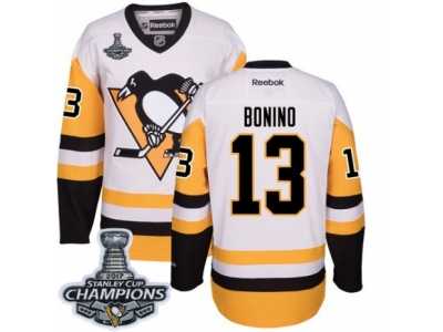 Men's Reebok Pittsburgh Penguins #13 Nick Bonino Premier White Away 2017 Stanley Cup Champions NHL Jersey