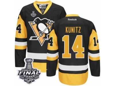 Men's Reebok Pittsburgh Penguins #14 Chris Kunitz Authentic Black Gold Third 2017 Stanley Cup Final NHL Jersey
