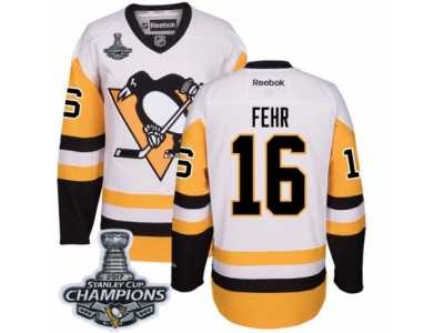 Men's Reebok Pittsburgh Penguins #16 Eric Fehr Authentic White Away 2017 Stanley Cup Champions NHL Jersey
