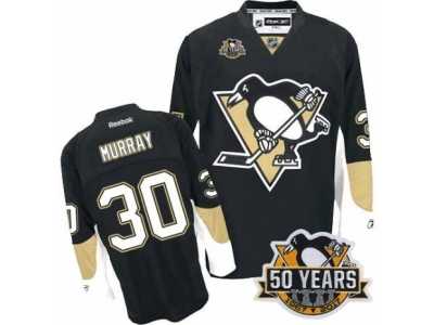 Men's Reebok Pittsburgh Penguins #30 Matt Murray Authentic Black Home 50th Anniversary Patch NHL Jersey