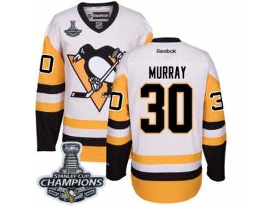 Men's Reebok Pittsburgh Penguins #30 Matt Murray Premier White Away 2017 Stanley Cup Champions NHL Jersey