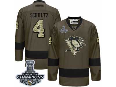 Men's Reebok Pittsburgh Penguins #4 Justin Schultz Premier Green Salute to Service 2017 Stanley Cup Champions NHL Jersey
