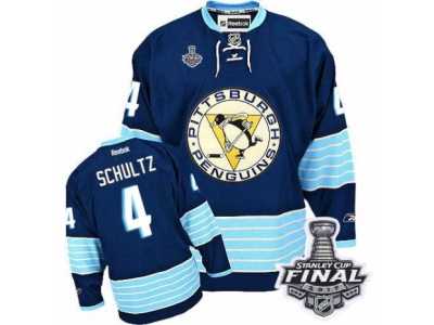 Men's Reebok Pittsburgh Penguins #4 Justin Schultz Premier Navy Blue Third Vintage 2017 Stanley Cup Final NHL Jersey