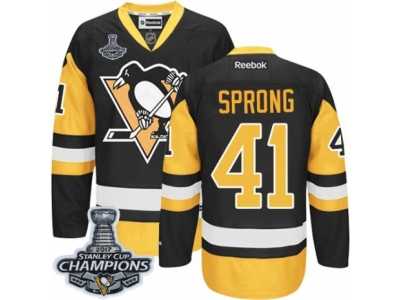 Men's Reebok Pittsburgh Penguins #41 Daniel Sprong Authentic Black Gold Third 2017 Stanley Cup Champions NHL Jersey