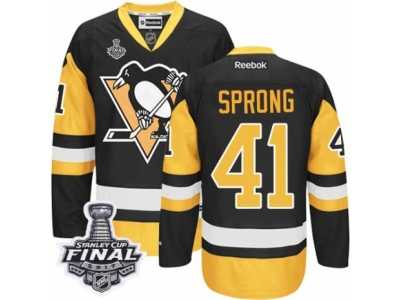Men's Reebok Pittsburgh Penguins #41 Daniel Sprong Authentic Black Gold Third 2017 Stanley Cup Final NHL Jersey