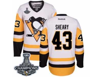 Men's Reebok Pittsburgh Penguins #43 Conor Sheary Premier White Away 2017 Stanley Cup Champions NHL Jersey
