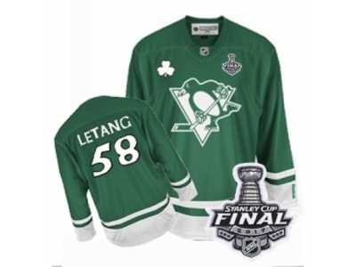 Men's Reebok Pittsburgh Penguins #58 Kris Letang Authentic Green St Patty's Day 2017 Stanley Cup Final NHL Jersey