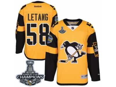 Men's Reebok Pittsburgh Penguins #58 Kris Letang Premier Gold 2017 Stadium Series 2017 Stanley Cup Champions NHL Jersey
