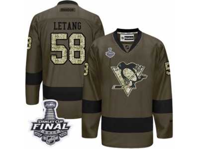 Men's Reebok Pittsburgh Penguins #58 Kris Letang Premier Green Salute to Service 2017 Stanley Cup Final NHL Jersey