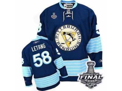 Men's Reebok Pittsburgh Penguins #58 Kris Letang Premier Navy Blue Third Vintage 2017 Stanley Cup Final NHL Jerseyy
