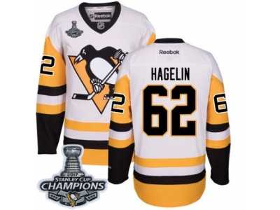 Men's Reebok Pittsburgh Penguins #62 Carl Hagelin Authentic White Away 2017 Stanley Cup Champions NHL Jersey