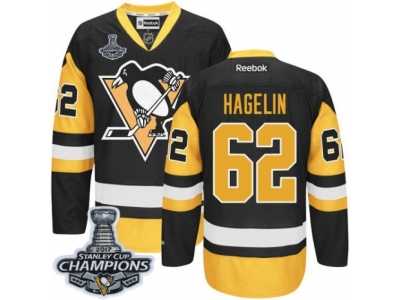 Men's Reebok Pittsburgh Penguins #62 Carl Hagelin Premier Black Gold Third 2017 Stanley Cup Champions NHL Jersey
