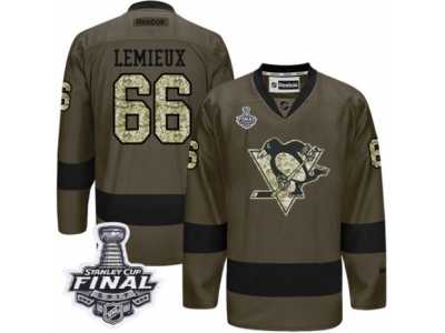 Men's Reebok Pittsburgh Penguins #66 Mario Lemieux Authentic Green Salute to Service 2017 Stanley Cup Final NHL Jersey