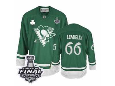 Men's Reebok Pittsburgh Penguins #66 Mario Lemieux Authentic Green St Patty's Day 2017 Stanley Cup Final NHL Jersey