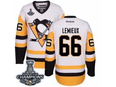 Men's Reebok Pittsburgh Penguins #66 Mario Lemieux Premier White Away 2017 Stanley Cup Champions NHL Jersey