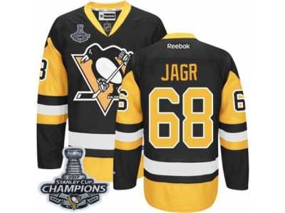 Men's Reebok Pittsburgh Penguins #68 Jaromir Jagr Premier Black Gold Third 2017 Stanley Cup Champions NHL Jersey