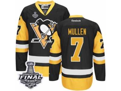 Men's Reebok Pittsburgh Penguins #7 Joe Mullen Premier Blac Gold Third 2017 Stanley Cup Final NHL Jersey