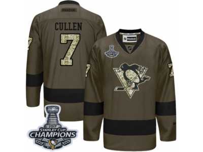 Men's Reebok Pittsburgh Penguins #7 Matt Cullen Premier Green Salute to Service 2017 Stanley Cup Champions NHL Jersey
