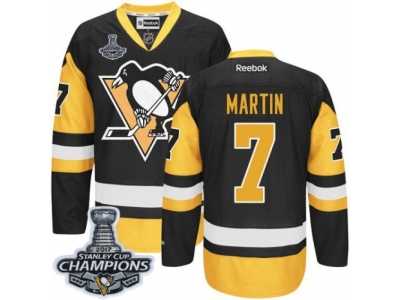 Men's Reebok Pittsburgh Penguins #7 Paul Martin Premier Black Gold Third 2017 Stanley Cup Champions NHL Jersey