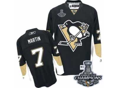 Men's Reebok Pittsburgh Penguins #7 Paul Martin Premier Black Home 2017 Stanley Cup Champions NHL Jersey