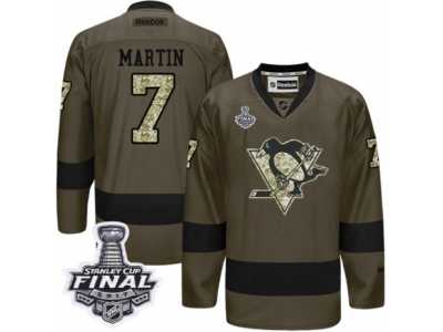 Men's Reebok Pittsburgh Penguins #7 Paul Martin Premier Green Salute to Service 2017 Stanley Cup Final NHL Jersey