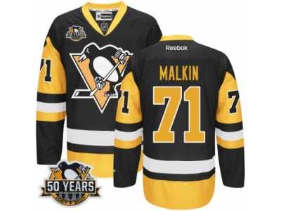 Men's Reebok Pittsburgh Penguins #71 Evgeni Malkin Authentic Black Gold Third 50th Anniversary Patch NHL Jersey
