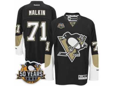 Men's Reebok Pittsburgh Penguins #71 Evgeni Malkin Authentic Black Home 50th Anniversary Patch NHL Jersey