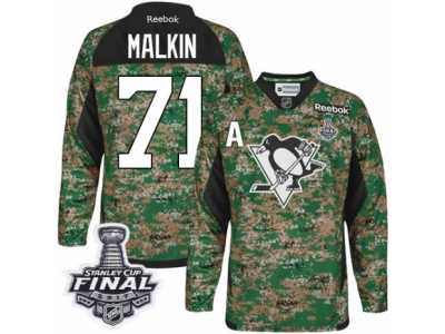 Men's Reebok Pittsburgh Penguins #71 Evgeni Malkin Authentic Camo Veterans Day Practice 2017 Stanley Cup Final NHL Jersey