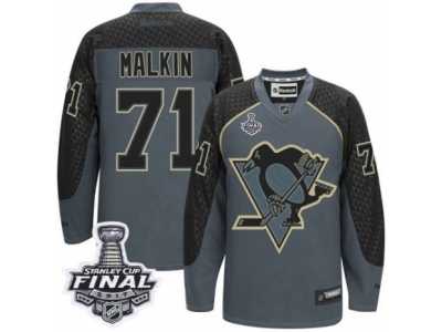 Men's Reebok Pittsburgh Penguins #71 Evgeni Malkin Authentic Charcoal Cross Check Fashion 2017 Stanley Cup Final NHL Jersey