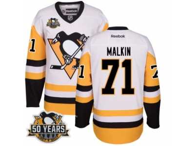 Men's Reebok Pittsburgh Penguins #71 Evgeni Malkin Authentic White Away 50th Anniversary Patch NHL Jersey