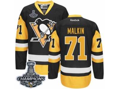 Men's Reebok Pittsburgh Penguins #71 Evgeni Malkin Premier Black Gold Third 2017 Stanley Cup Champions NHL Jersey