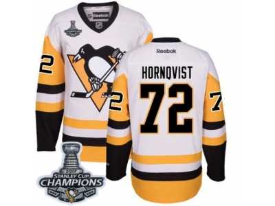 Men's Reebok Pittsburgh Penguins #72 Patric Hornqvist Premier White Away 2017 Stanley Cup Champions NHL Jersey