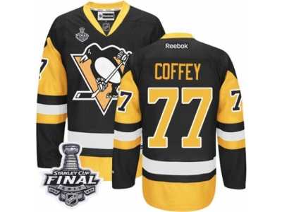 Men's Reebok Pittsburgh Penguins #77 Paul Coffey Authentic Black Gold Third 2017 Stanley Cup Final NHL Jersey