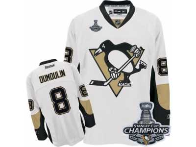 Men's Reebok Pittsburgh Penguins #8 Brian Dumoulin Premier White Away 2017 Stanley Cup Champions NHL Jersey