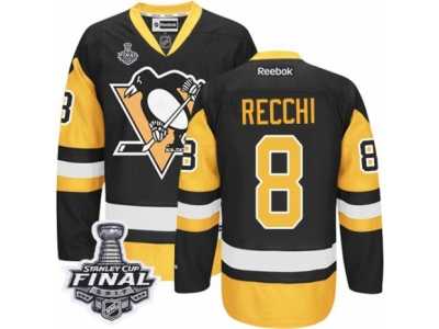 Men's Reebok Pittsburgh Penguins #8 Mark Recchi Authentic Black Gold Third 2017 Stanley Cup Final NHL Jersey