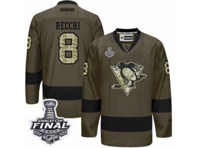 Men's Reebok Pittsburgh Penguins #8 Mark Recchi Premier Green Salute to Service 2017 Stanley Cup Final NHL Jersey