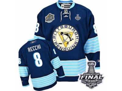 Men's Reebok Pittsburgh Penguins #8 Mark Recchi Premier Navy Blue Third Vintage 2017 Stanley Cup Final NHL Jersey