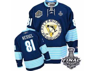 Men's Reebok Pittsburgh Penguins #81 Phil Kessel Premier Navy Blue Third Vintage 2017 Stanley Cup Final NHL Jersey